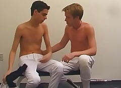 Blonde and brunette baseball studs swell up each other's cocks and pound botheration
